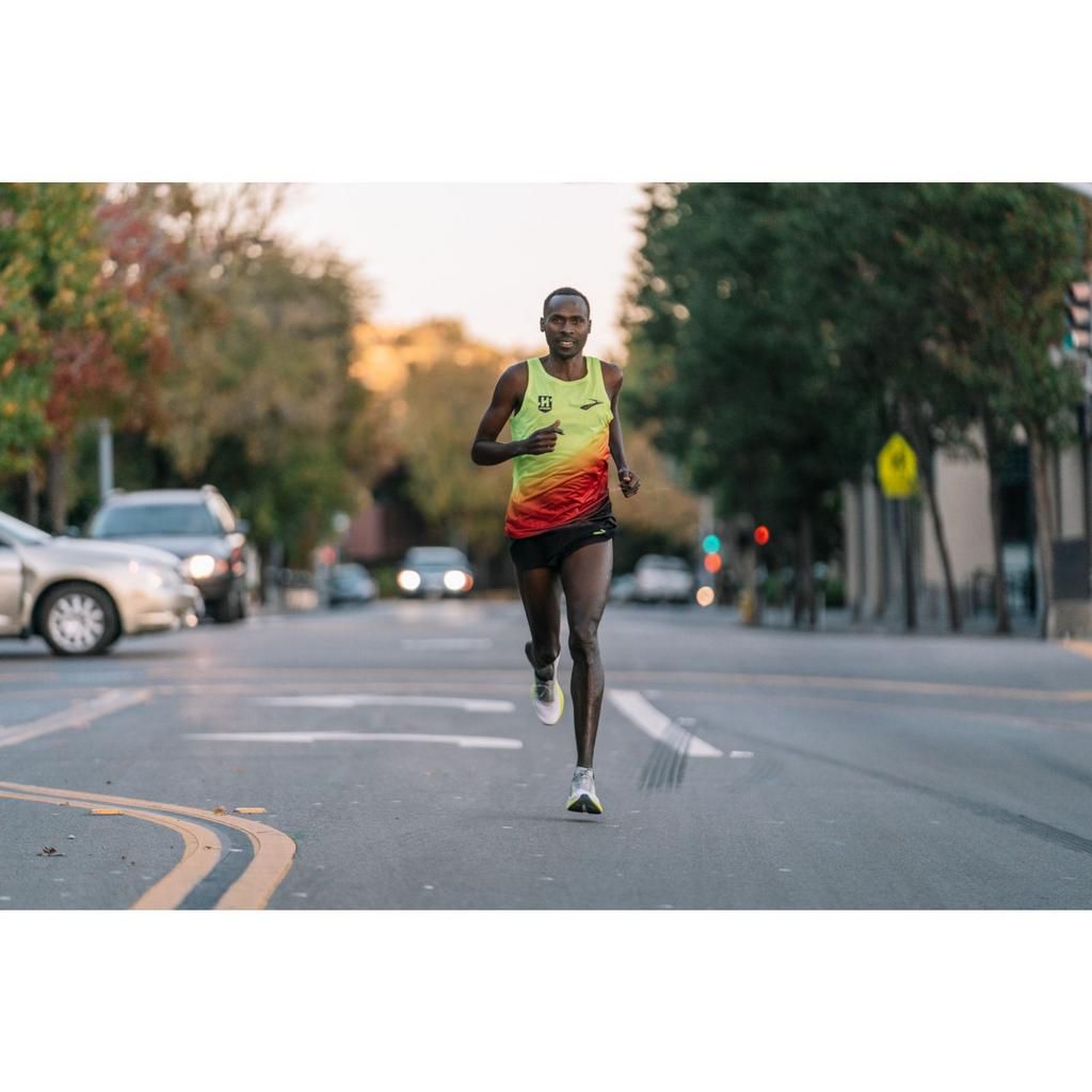 Biwott running in the new, not-so-secret Hyperion Elite shoes.