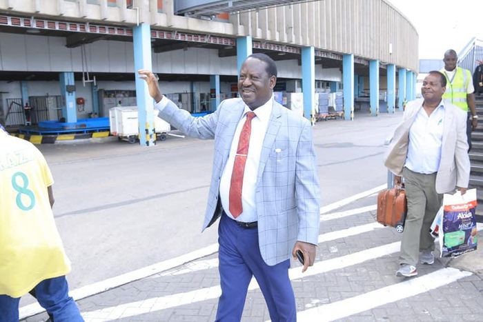 File image of Raila Odinga at JKIA