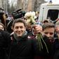 Russian student and blogger Yegor Zhukov is surrounded by supporters outside Moscow's Kuntsevsky district court after getting his suspended sentence