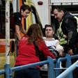 Two people were evacuated from a stairwell and three from a balcony