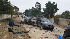 The scene after Wednesday's attack at the Ishkobod border post, some 50 kilometres (30 miles) west of the Tajikistan capital Dushanbe