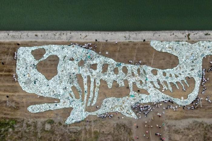 China environmentalists created a 68-metre long whale formed by plastic waste collected from the ocean in June 2019 to draw attention to the problem