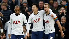 Tottenham players celebrate their opening goal in the Premier League match against Burnley