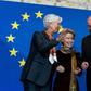 (From L) President of the European Central Bank (ECB) Christine Lagard attends the launch of the EU's new leadership team: European Commission President-elect Ursula von der Leyen, European Council President Charles Michel, and European Parliament pres...