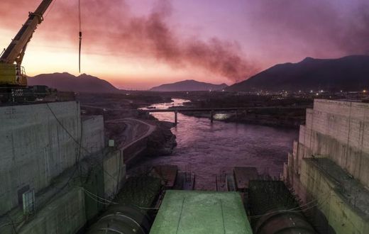 The Blue Nile river passes through the Grand Ethiopian Renaissance Dam (GERD), near Guba in Ethiopia
