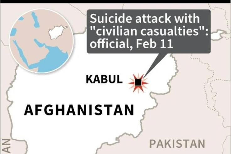 Map of Afghanistan locating suicide blast in Kabul on Tuesday.