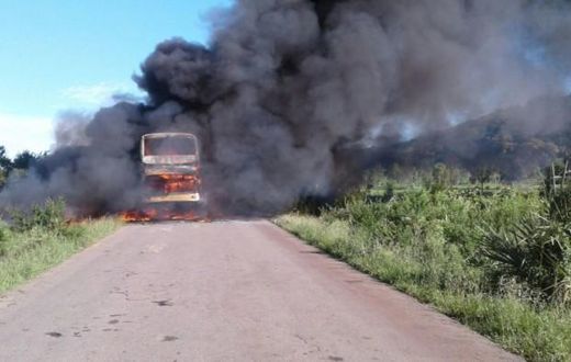 File Image: Bus bursts in flames with passengers