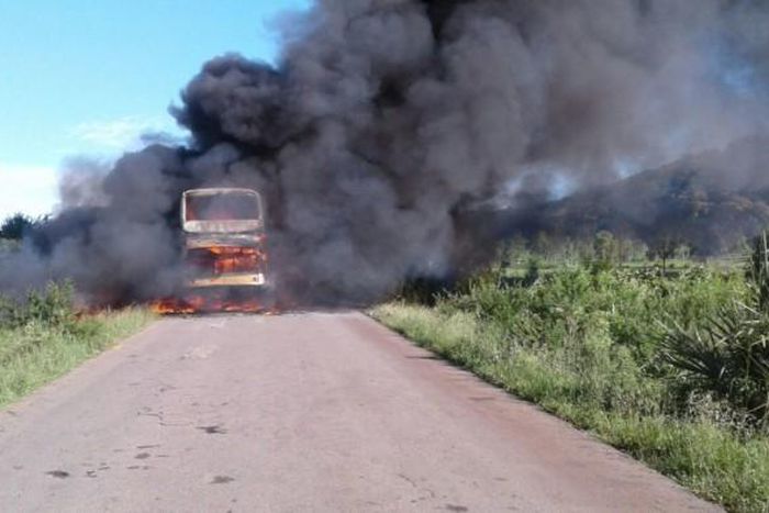 File Image: Bus bursts in flames with passengers