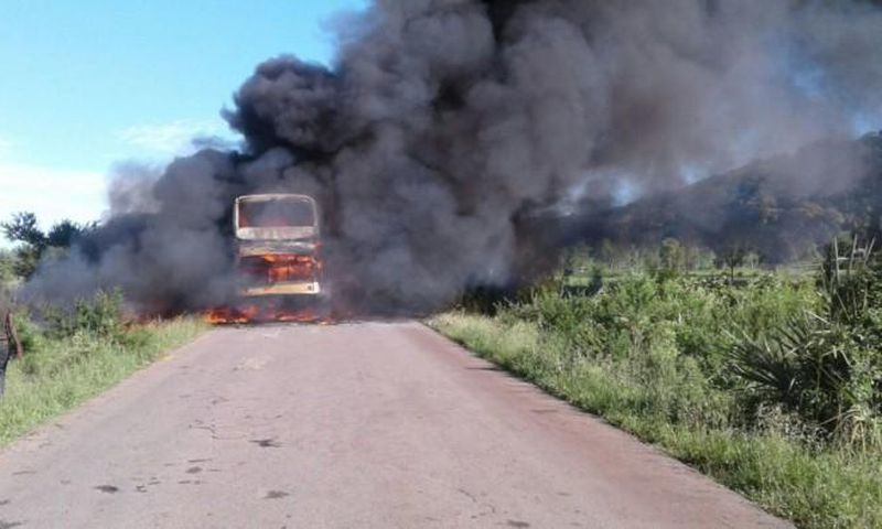 File Image: Bus bursts in flames with passengers