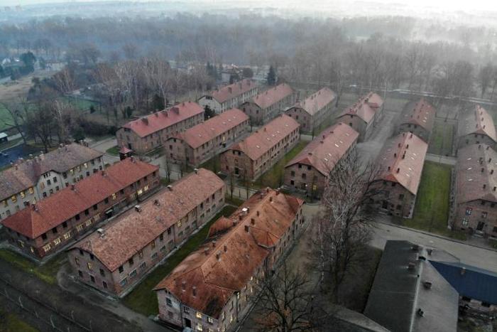 An aerial picture of the blocks of Auschwitz I, part of former German Nazi death camp Auschwitz-Birkenau, which had a record 2.3 million tourists in 2019