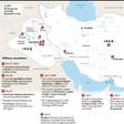 Map of Iran and Iraq showing latest developments in military escalation in which Iranian General Qasem Soleimani was killed in a US strike on the orders of Donald Trump