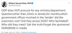 DP Ruto stirs Kenyans on Twitter with his defence in Echesa’s Sh40B fake military surveillance tender