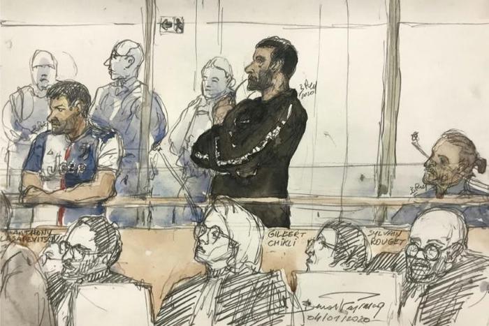 Gilbert Chikli, centre, and Anthony Lasarevitsch, left,  are charged with organised fraud and usurping a person's identity
