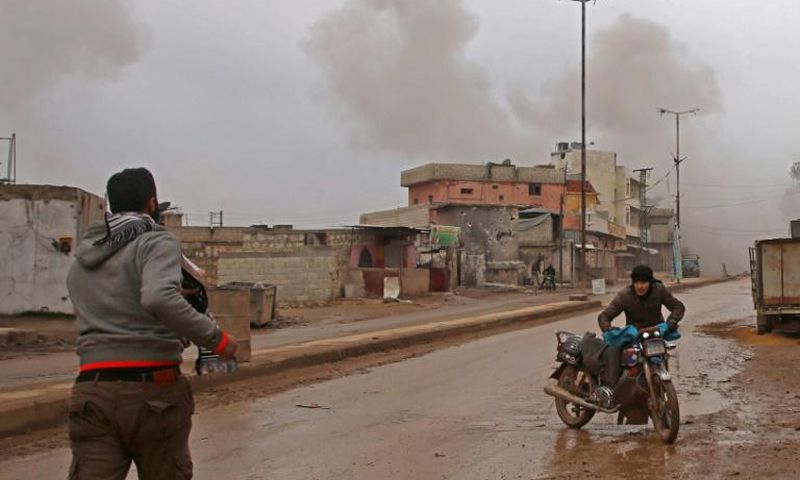 Some of the last remaining residents of the rebel-held town of Atareb flee as Syrian government forces draw ever closer in their offensive against the last major rebel pocket of Idlib