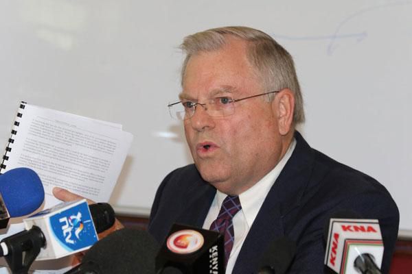 Calvin Burgess, the Dominion Farms Ltd CEO  addressing the press at Six Eighty Hotel in Nairobi on February 8, 2017 when he accused Raila Odinga and ODM of demanding millions from his firm to fund campaigns