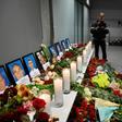 A woman in front of a memorial at the Boryspil airport outside Kiev for the victims of the Ukraine International Airlines Flight PS752