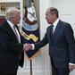 US President Donald Trump (left) and Russian Foreign Minister Sergei Lavrov, pictured at their last meeting in May 2017, where Trump was accused of sharing classified information