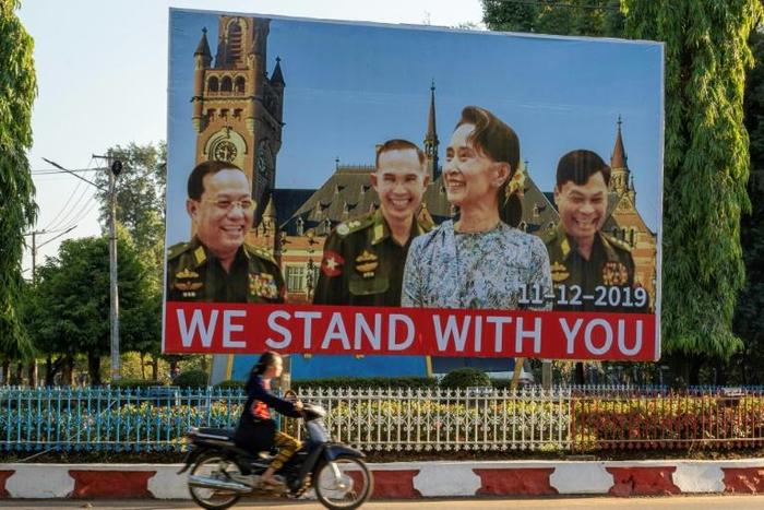 Billboards have started to appear in Myanmar, supporting the civilian leader's decision to represent the country at the International Court of Justice