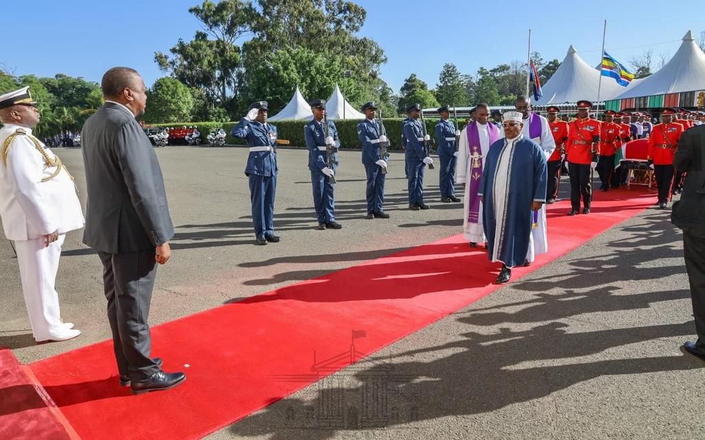 President Kenyatta receiving Moi's Body at State House. List of Presidents attending Moi’s Memorial Service at Nyayo Stadium