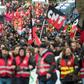 A march against a planned pensions overhaul in Nantes, western France, on Thursday.
