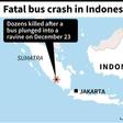 Map of Indonesia locating a fatal bus crash in South Sumatra province late Monday
