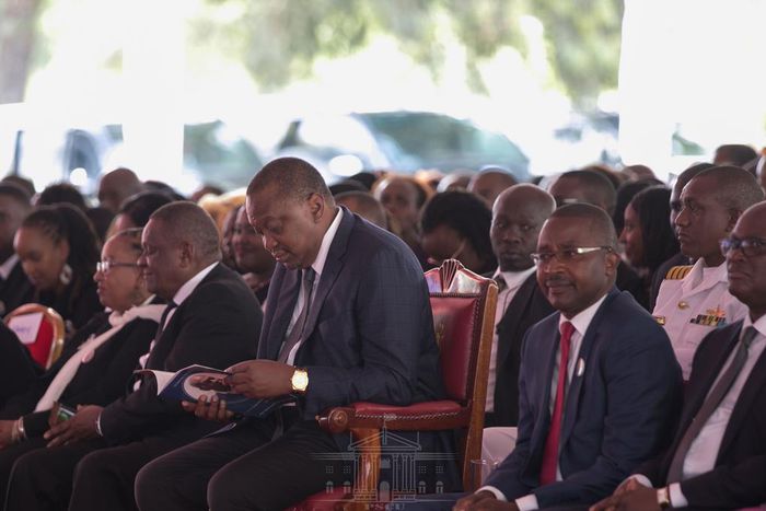 President Uhuru Kenyatta in Murang'a County during the funeral service of former Cabinet minister Charles Rubia (PSCU)
