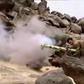 A Huthi fighter in Yemen appears to fire an anti-tank missile in footage broadcast in September 2019 by Ansarullah television