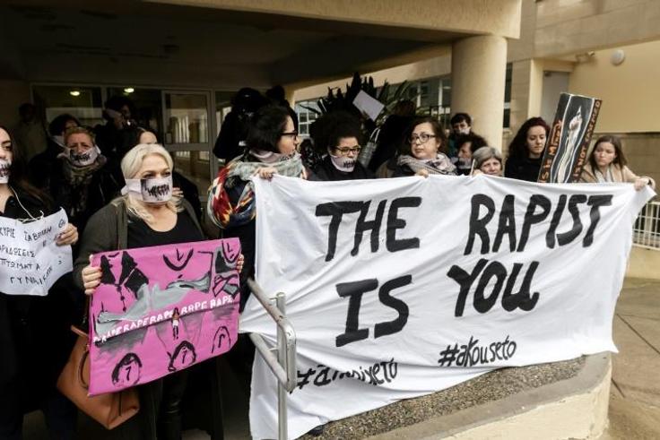 Women rights activists protested outside the court in Cyprus in support of the British woman