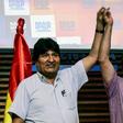 Bolivia's ex-President Evo Morales (L) and presidential candidate for his Movement for Socialism (MAS) party, Luis Arce, pose at a news conference in Buenos Aires