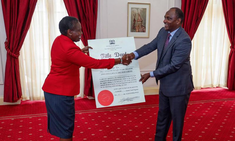 Treasury CS Ukur Yattani receives title deed to controversial Kiambu Institute of Science and Technology (KIST) land in Kiambu