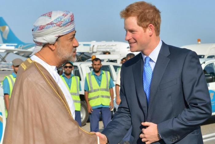 Haitham bin Tariq, who has been sworn in as Oman's new ruler, is seen meeting Britain's Prince Harry in November 2014