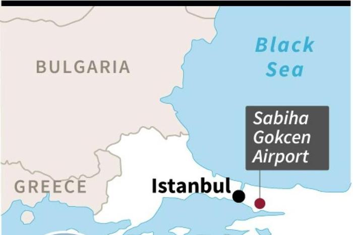 Map locating the Sabiha Gokcen airport in Istanbul, where a plane skidded off the runway.