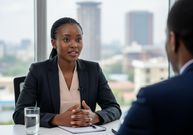 An AI-generated image of person in a job interview