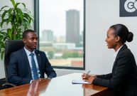 An AI-generated image of person in a job interview