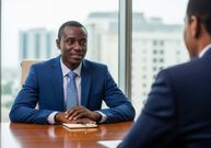 An AI-generated image of person in a job interview