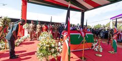 Kisumu governor Prof Anyang' Nyong'o paying his last respects to former Prime Minister, the late Raila Odinga