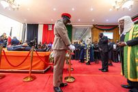 President William Ruto viewing the body of former Prime Minister Raila Odinga at Parliament buildings on Friday, October 17