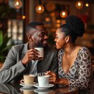 An AI- generated image depicting a man and woman on a romantic coffee date