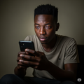 A person with strained eyes looking at a smart phone