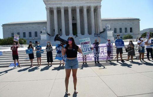 Anti-abortion activists demonstrate in front of the US Supreme Court on June 29, 2020