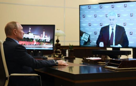 "We can already talk about the next steps out of the crisis situation," Moscow Mayor Sergei Sobyanin (R) told President Vladimir Putin during a televised video conference