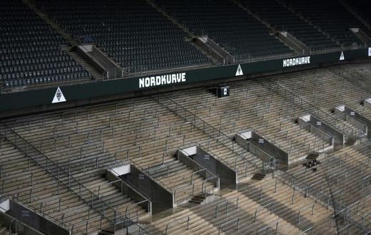 A deserted Borussia-Park, Borusia Moenchengladbach's home stadium