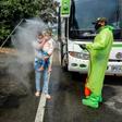 Colombian border police sprayed disinfectant on Venezuelan migrants returing home to prevent the spread of the deadly novel coronavirus