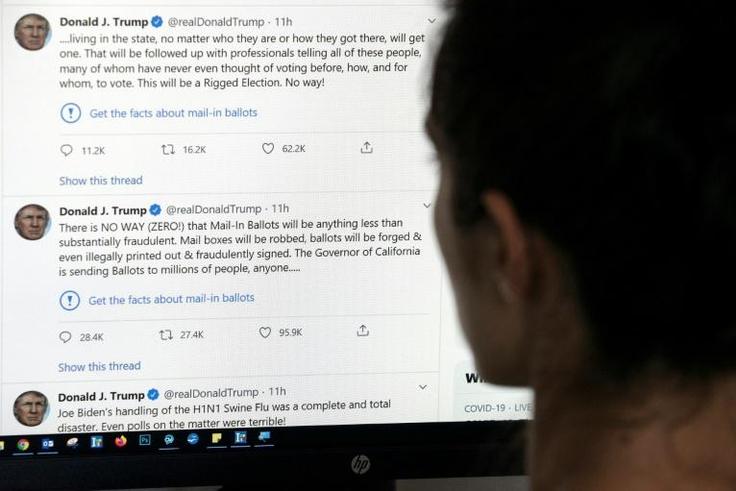 Twitter targeted two tweets the president posted on Tuesday in which he contended without evidence that mail-in voting would lead to fraud and a "Rigged Election"