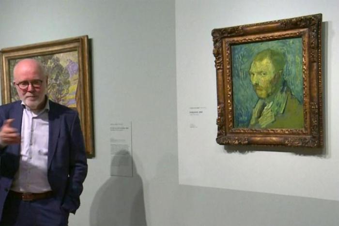 This video grab image shows senior researcher Louis van Tilborgh speaking of a self-portrait by Dutch artist Vincent van Gogh on display at The Van Gogh Museum in Amsterdam on January 20, 2020; other major tourist draws in the Netherlands including the...