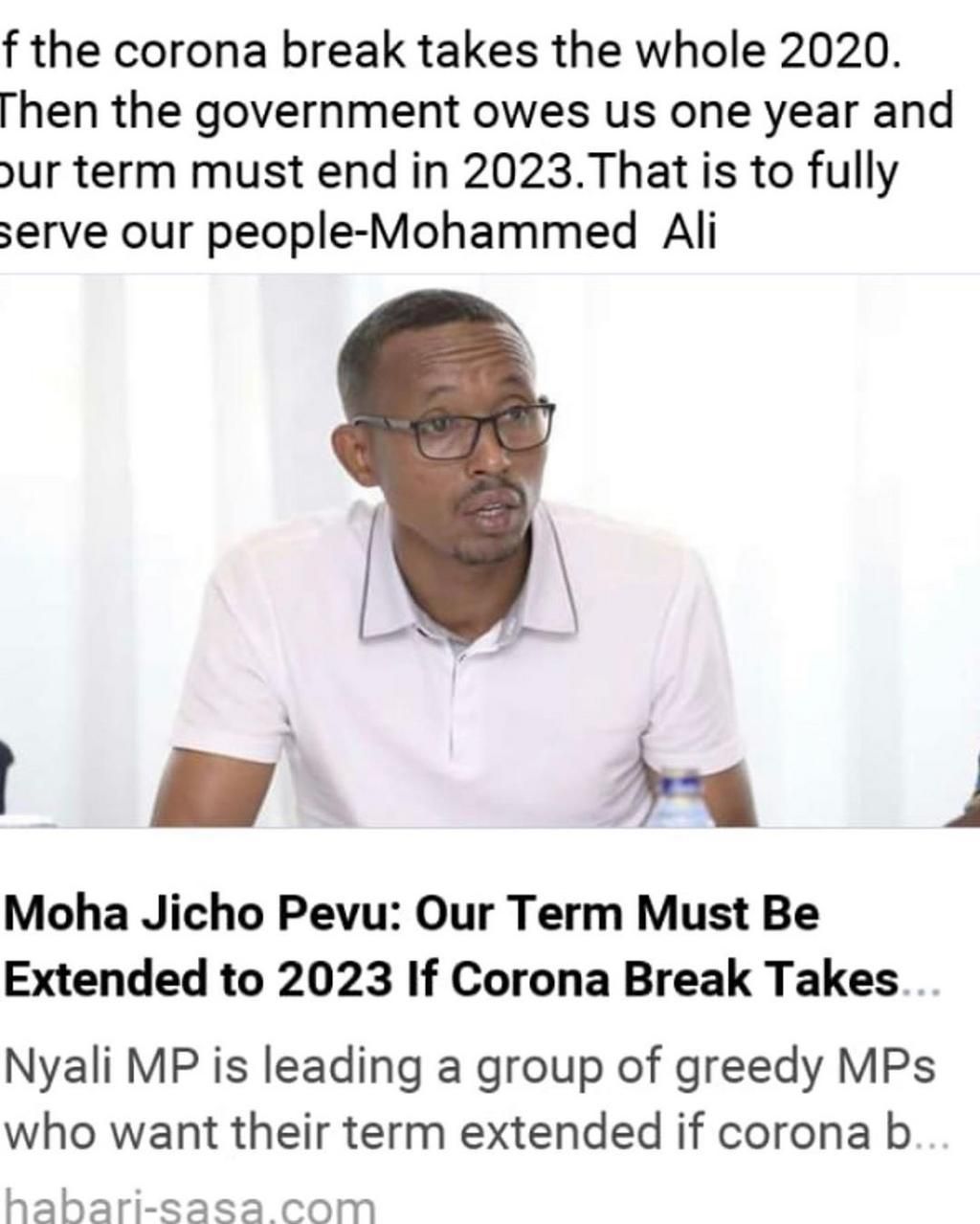 Mohamed Ali comes clean on claims of calling for MPs term extension over Coronavirus