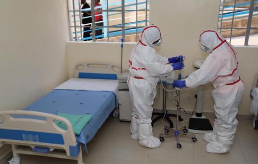 Medical practitioners at a Coronavirus isolation and treatment facility in Mbagathi District Hospital on Friday, March 6, 2020