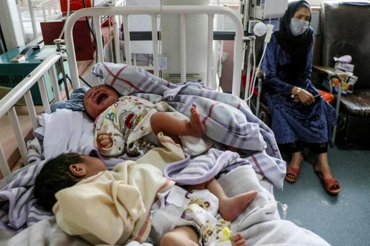 Two newborn babies who lost their mothers in an attack on a maternity ward in the Afghanistan capital Kabul