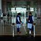 Staff clean the arrivals terminal at Cochin International Airport in Kochi ahead of the arrival of a first repatriation flight carrying Indian citizens from the Gulf