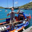British solo rower Graham Walters, 72 arrives in Antigua on April 29, 2020 after nine weeks of rowing across the Atlantic